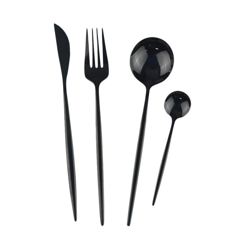 JANKNG 24-Piece Flatware Set, 18/0 Stainless Steel Knife Fork Spoon Teaspoon Silverware Set, Service for 6, Mirror Black - Image 2